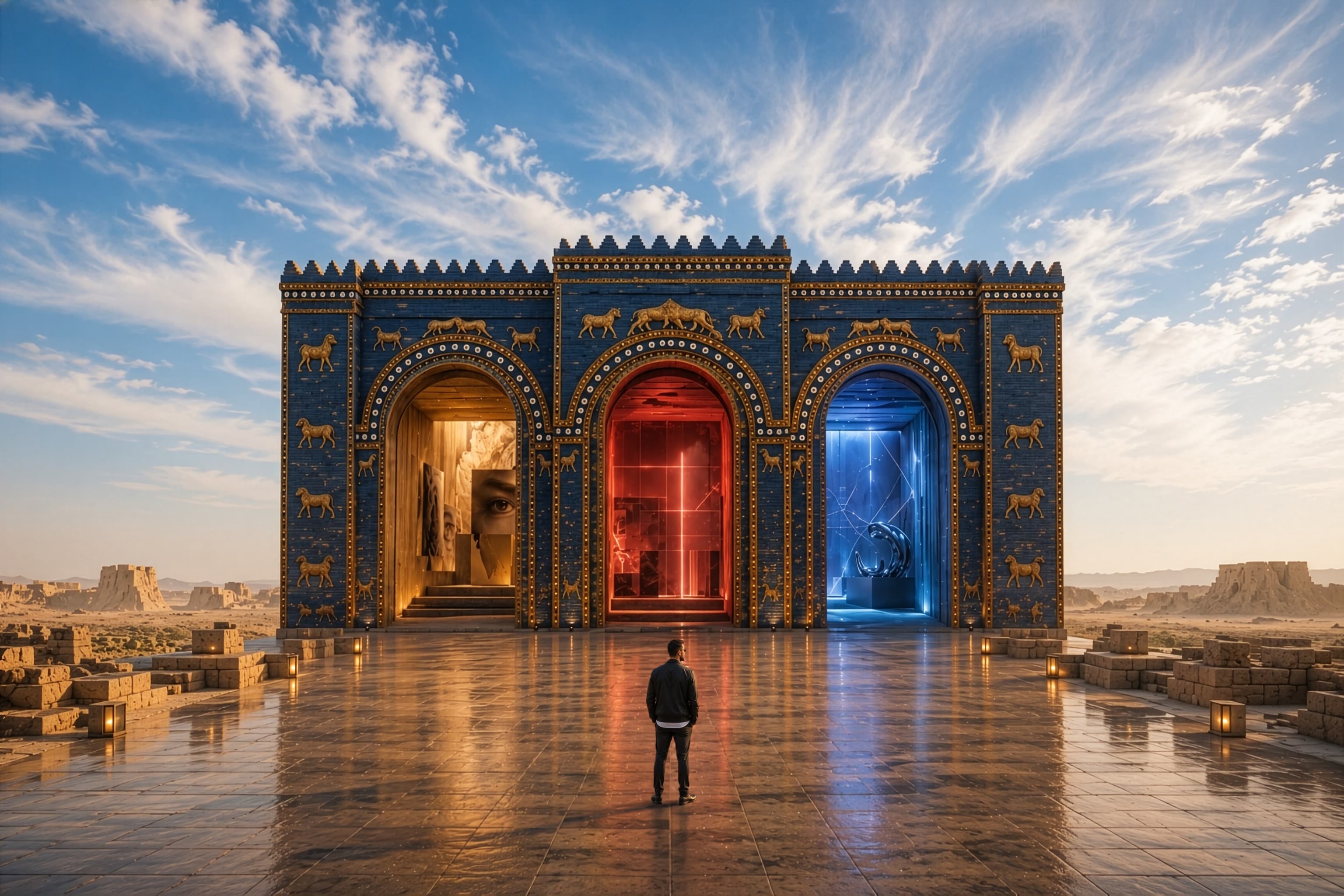 Babylon-inspired KA Creatives portal universe in daylight